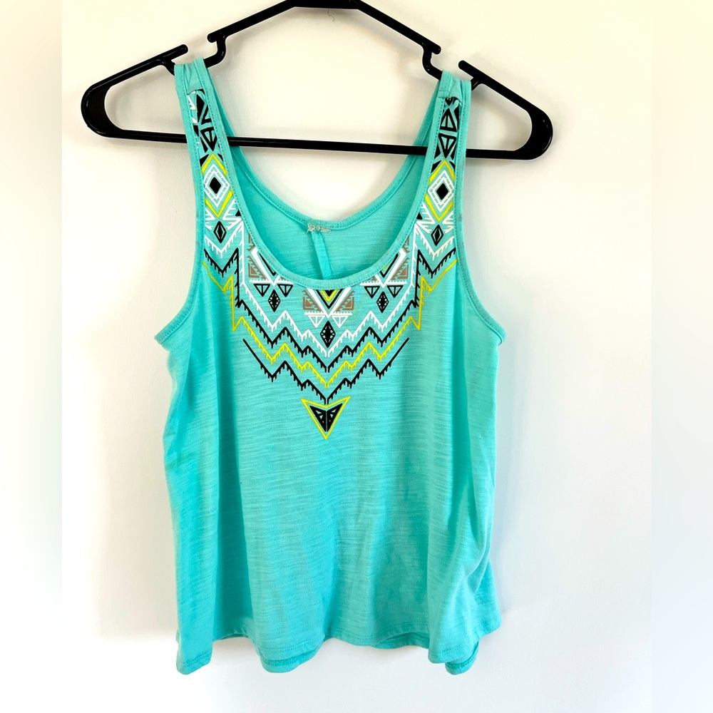 Blue tank with Aztec print